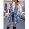 imageSOLY HUX Womens Plaid Houndstooth Print Blazer Long Vest Top Sleeveless Cardigan JacketBlue Houndstooth