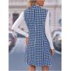 imageSOLY HUX Womens Plaid Houndstooth Print Blazer Long Vest Top Sleeveless Cardigan JacketBlue Houndstooth
