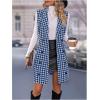 imageSOLY HUX Womens Plaid Houndstooth Print Blazer Long Vest Top Sleeveless Cardigan JacketBlue Houndstooth
