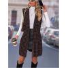 imageSOLY HUX Womens Plaid Houndstooth Print Blazer Long Vest Top Sleeveless Cardigan JacketBrown Houndstooth Print