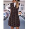 imageSOLY HUX Womens Plaid Houndstooth Print Blazer Long Vest Top Sleeveless Cardigan JacketBrown Houndstooth Print