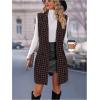 imageSOLY HUX Womens Plaid Houndstooth Print Blazer Long Vest Top Sleeveless Cardigan JacketBrown Houndstooth Print
