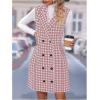 imageSOLY HUX Womens Plaid Houndstooth Print Blazer Long Vest Top Sleeveless Cardigan JacketDusty Pink Houndstooth