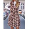 imageSOLY HUX Womens Plaid Houndstooth Print Blazer Long Vest Top Sleeveless Cardigan JacketRed Houndstooth Print