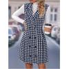 imageSOLY HUX Womens Plaid Houndstooth Print Blazer Long Vest Top Sleeveless Cardigan JacketRoyal Blue Houndstooth Print