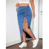 imageSOLY HUX Womens Plus Size High Waisted Denim Skirts Side Split Drawstring Bodycon Long SkirtPure Blue