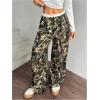 imageSOLY HUX Womens Striped Pants Color Block High Waisted Wide Leg Casual Work Office Long TrousersArmy Green Camo