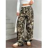 imageSOLY HUX Womens Striped Pants Color Block High Waisted Wide Leg Casual Work Office Long TrousersArmy Green Camo