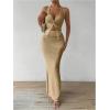 imageSOLY HUX Womens Two Piece Outfits Twist Front Halter Cami Tops and Skirt Summer SetPure Khaki