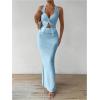 imageSOLY HUX Womens Two Piece Outfits Twist Front Halter Cami Tops and Skirt Summer SetSolid Blue