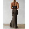 imageSOLY HUX Womens Two Piece Outfits Twist Front Halter Cami Tops and Skirt Summer SetSolid Coffee Brown
