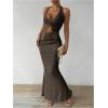 imageSOLY HUX Womens Two Piece Outfits Twist Front Halter Cami Tops and Skirt Summer SetSolid Coffee Brown