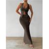 imageSOLY HUX Womens Two Piece Outfits Twist Front Halter Cami Tops and Skirt Summer SetSolid Coffee Brown