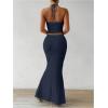 imageSOLY HUX Womens Two Piece Outfits Twist Front Halter Cami Tops and Skirt Summer SetSolid Dark Blue