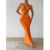 imageSOLY HUX Womens Two Piece Outfits Twist Front Halter Cami Tops and Skirt Summer SetSolid Orange