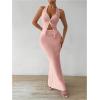 imageSOLY HUX Womens Two Piece Outfits Twist Front Halter Cami Tops and Skirt Summer SetSolid Pink