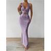 imageSOLY HUX Womens Two Piece Outfits Twist Front Halter Cami Tops and Skirt Summer SetSolid Purple
