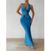 imageSOLY HUX Womens Two Piece Outfits Twist Front Halter Cami Tops and Skirt Summer SetSolid Teal Blue