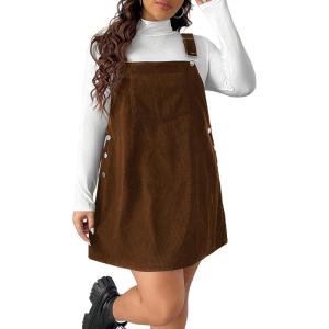 imageSOLY HUX Womens Plus Size Corduroy Overall Dress Sleeveless Pinafore Mini Dress JumperPure Brown