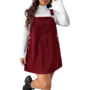 imageSOLY HUX Womens Plus Size Corduroy Overall Dress Sleeveless Pinafore Mini Dress JumperPure Burgundy