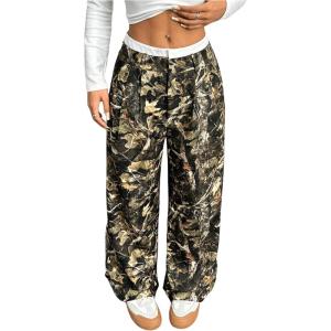 imageSOLY HUX Womens Striped Pants Color Block High Waisted Wide Leg Casual Work Office Long TrousersArmy Green Camo