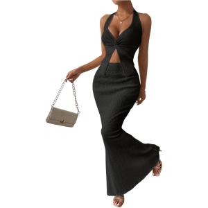 imageSOLY HUX Womens Two Piece Outfits Twist Front Halter Cami Tops and Skirt Summer SetPure Black