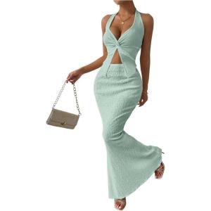 imageSOLY HUX Womens Two Piece Outfits Twist Front Halter Cami Tops and Skirt Summer SetSolid Mint Green