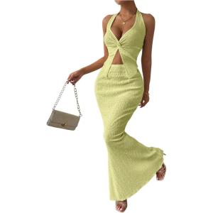 imageSOLY HUX Womens Two Piece Outfits Twist Front Halter Cami Tops and Skirt Summer SetSolid Yellow