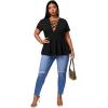 imageSOLY HUX Women Plus Size Sexy Criss Cross V Neck Short Sleeve Babydoll Peplum Top Blouses ShirtsPure Black