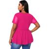 imageSOLY HUX Women Plus Size Sexy Criss Cross V Neck Short Sleeve Babydoll Peplum Top Blouses ShirtsSolid Hot Pink