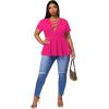 imageSOLY HUX Women Plus Size Sexy Criss Cross V Neck Short Sleeve Babydoll Peplum Top Blouses ShirtsSolid Hot Pink