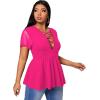 imageSOLY HUX Women Plus Size Sexy Criss Cross V Neck Short Sleeve Babydoll Peplum Top Blouses ShirtsSolid Hot Pink