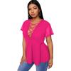 imageSOLY HUX Women Plus Size Sexy Criss Cross V Neck Short Sleeve Babydoll Peplum Top Blouses ShirtsSolid Hot Pink