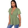 imageSOLY HUX Women Plus Size Sexy Criss Cross V Neck Short Sleeve Babydoll Peplum Top Blouses ShirtsSolid Mint Green