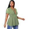 imageSOLY HUX Women Plus Size Sexy Criss Cross V Neck Short Sleeve Babydoll Peplum Top Blouses ShirtsSolid Mint Green