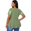 imageSOLY HUX Women Plus Size Sexy Criss Cross V Neck Short Sleeve Babydoll Peplum Top Blouses ShirtsSolid Mint Green