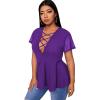 imageSOLY HUX Women Plus Size Sexy Criss Cross V Neck Short Sleeve Babydoll Peplum Top Blouses ShirtsSolid Purple