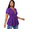 imageSOLY HUX Women Plus Size Sexy Criss Cross V Neck Short Sleeve Babydoll Peplum Top Blouses ShirtsSolid Purple