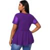 imageSOLY HUX Women Plus Size Sexy Criss Cross V Neck Short Sleeve Babydoll Peplum Top Blouses ShirtsSolid Purple