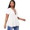 imageSOLY HUX Women Plus Size Sexy Criss Cross V Neck Short Sleeve Babydoll Peplum Top Blouses ShirtsSolid White