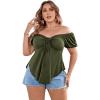 imageSOLY HUX Womens Plus Size Short Sleeve Peplum Blouse Tie Front Ruffle Hem Summer T Shirt TopsArmy Green
