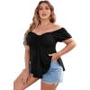 imageSOLY HUX Womens Plus Size Short Sleeve Peplum Blouse Tie Front Ruffle Hem Summer T Shirt TopsBlack