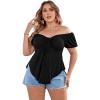 imageSOLY HUX Womens Plus Size Short Sleeve Peplum Blouse Tie Front Ruffle Hem Summer T Shirt TopsBlack