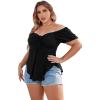 imageSOLY HUX Womens Plus Size Short Sleeve Peplum Blouse Tie Front Ruffle Hem Summer T Shirt TopsBlack