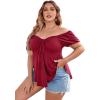 imageSOLY HUX Womens Plus Size Short Sleeve Peplum Blouse Tie Front Ruffle Hem Summer T Shirt TopsBurgundy