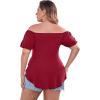 imageSOLY HUX Womens Plus Size Short Sleeve Peplum Blouse Tie Front Ruffle Hem Summer T Shirt TopsBurgundy