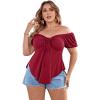 imageSOLY HUX Womens Plus Size Short Sleeve Peplum Blouse Tie Front Ruffle Hem Summer T Shirt TopsBurgundy