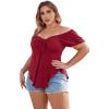 imageSOLY HUX Womens Plus Size Short Sleeve Peplum Blouse Tie Front Ruffle Hem Summer T Shirt TopsBurgundy