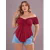 imageSOLY HUX Womens Plus Size Short Sleeve Peplum Blouse Tie Front Ruffle Hem Summer T Shirt TopsBurgundy