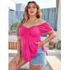 imageSOLY HUX Womens Plus Size Short Sleeve Peplum Blouse Tie Front Ruffle Hem Summer T Shirt TopsHot Pink